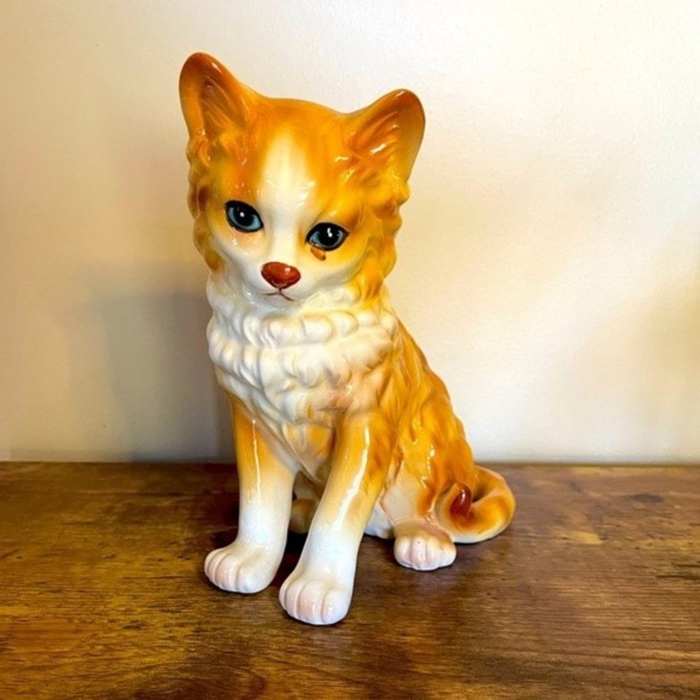 Ceramics/Porcelain Cat‎ Figure White Orange Striped Rare Andrea by Sadek 1960's